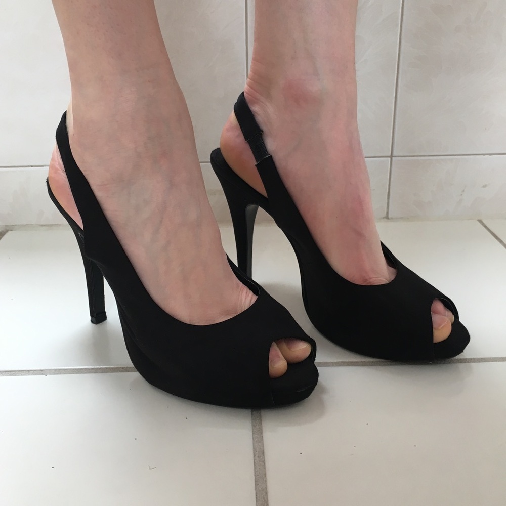 Black Satin Sling Back Heels